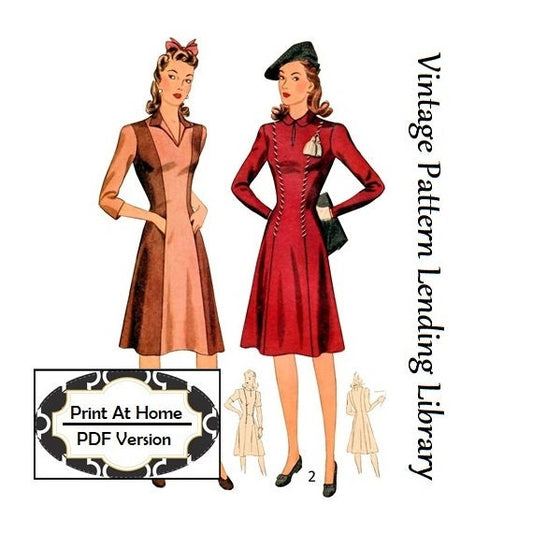 1940s Day Dress With On Seam Pockets - INSTANT DOWNLOAD - Reproduction 1942 Sewing Pattern #F4400 - 33 Inch Bust - PDF - Print At Home