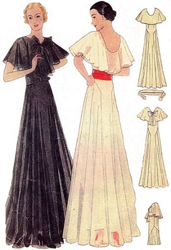 1930s Ladies Evening Gown With Capelet - INSTANT DOWNLOAD - Print Shop Only - Reproduction 1933 Sewing Pattern #T7292 - 38 Inch Bust - PDF