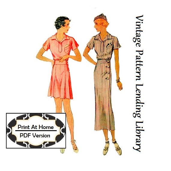 1930s Ladies Sports Ensemble - INSTANT DOWNLOAD - Reproduction 1933-34 Sewing Pattern #T7671 - 36 Inch Bust - PDF - Print At Home