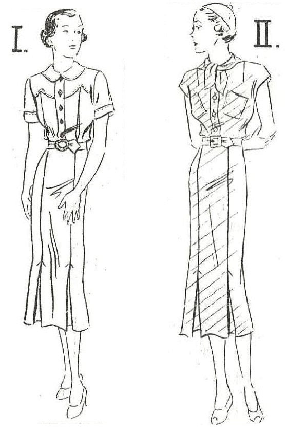 1930s Ladies Dress In Two Styles - - INSTANT DOWNLOAD - Reproduction 1936 Sewing Pattern #T2013 - Size 32 Inch Bust - PDF - Print At Home