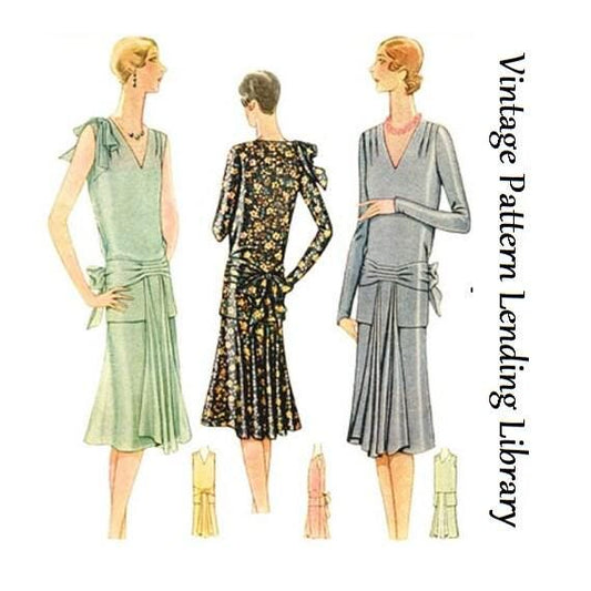 1920s Ladies Evening Dress With Front Drapes - Reproduction 1929 Sewing Pattern #Z5751 - 36 Inch Bust