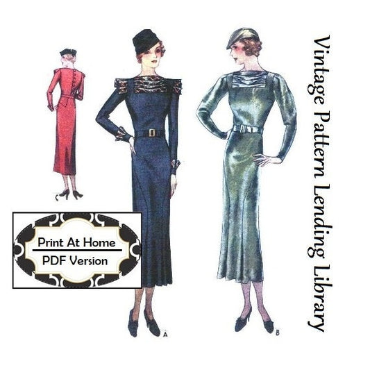 1930s Ladies Dress With Pleated Detailing - INSTANT DOWNLOAD - Reproduction 1933 Sewing Pattern #T7611 - 32 Inch Bust - PDF - Print At Home