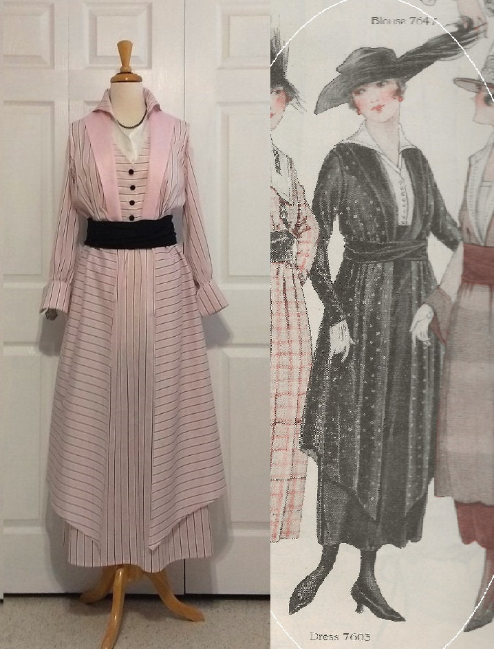 1918 Late Edwardian Dress With Plain or Skirted Tunic -INSTANT DOWNLOAD- Reproduction Sewing Pattern #E7603 -36 Inch Bust- PDF-Print At Home