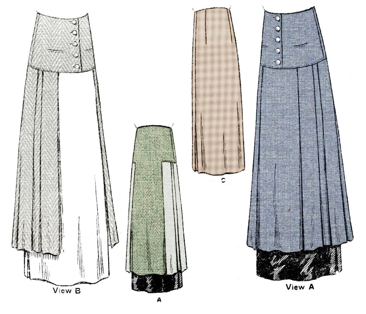 1910s Ladies Two-Piece Skirt With Tunic - INSTANT DOWNLOAD - Reproduction 1914 Sewing Pattern #E8558 - 26 Inch Waist - Print At Home - PDF