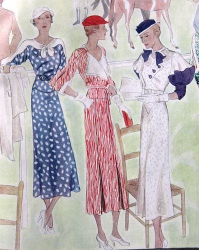 1930s Ladies Day Dress With Puff Sleeve Option - 1933 Art Deco Reproduction Sewing Pattern #T7357 - 34 Inch Bust