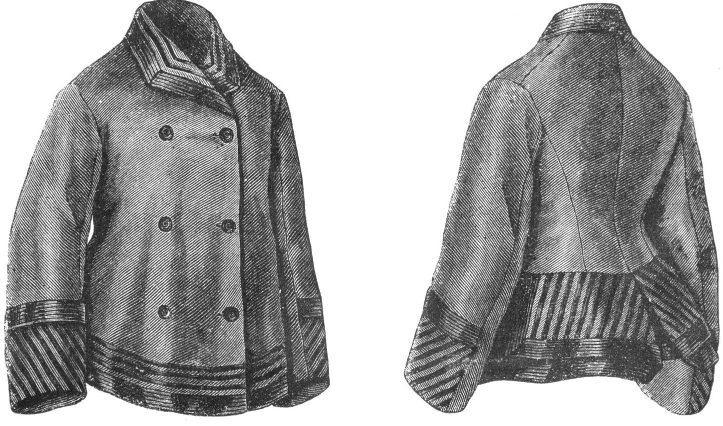 1870s Ladies Sacque Jacket - INSTANT DOWNLOAD - Victorian Era Reproduction 1876 Sewing Pattern #E0175 - 32/34 Inch Bust- PDF - Print At Home