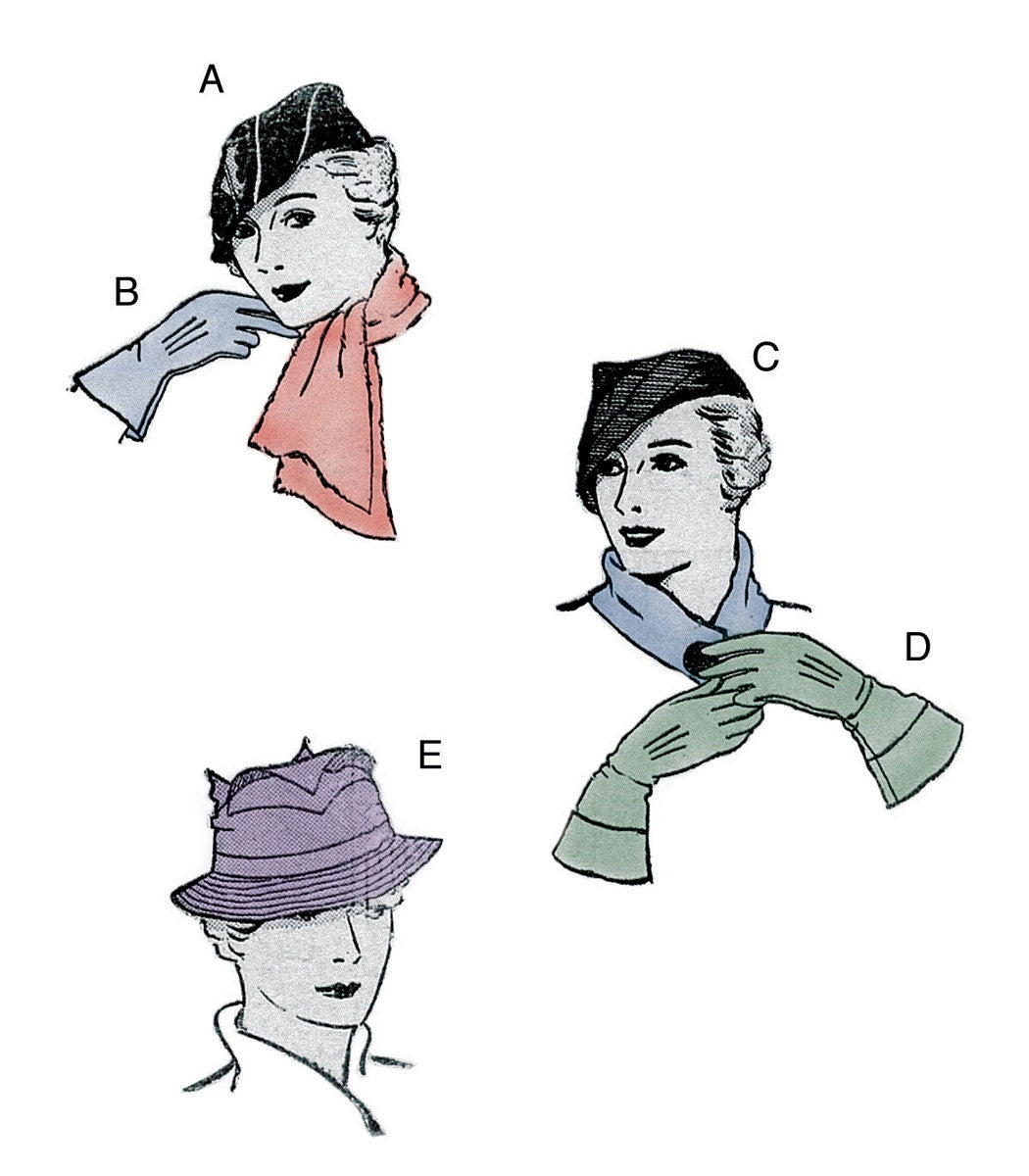 1930s Ladies Hat, Scarf & Gloves - Reproduction 1934-35 Sewing Pattern #H2851