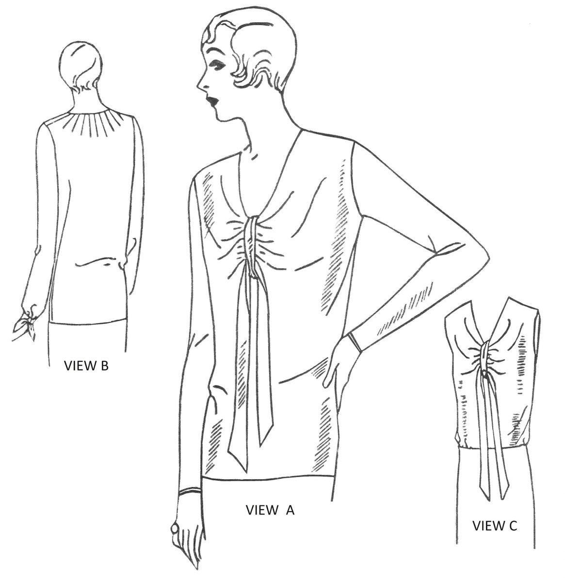 1920s Ladies Slip-Over Blouse With Tie - Reproduction 1929 Sewing Pattern #Z2956 - 36 Inch Bust