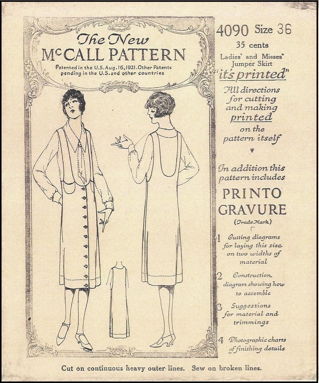 1920s Ladies Jumper With Strap Pockets - Reproduction 1925 Sewing Pattern #Z4090 - 36 Inch Bust