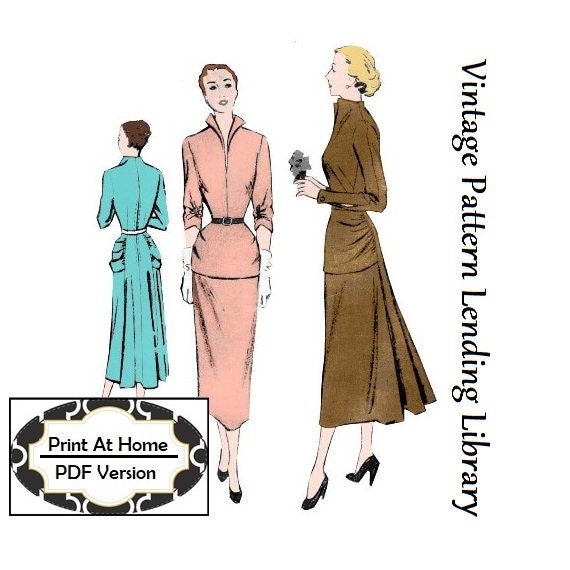 1940s Ladies Cocktail Dress with Yoke Drape - INSTANT DOWNLOAD - Reproduction 1949 Sewing Pattern #F7725 - 36 Inch Bust -PDF - Print At Home