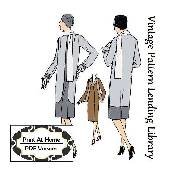 1920s Ladies Coat With Scarf & Band Detail - INSTANT DOWNLOAD - Reproduction 1927 Sewing Pattern #Z3824 - 36 Inch Bust - PDF - Print At Home