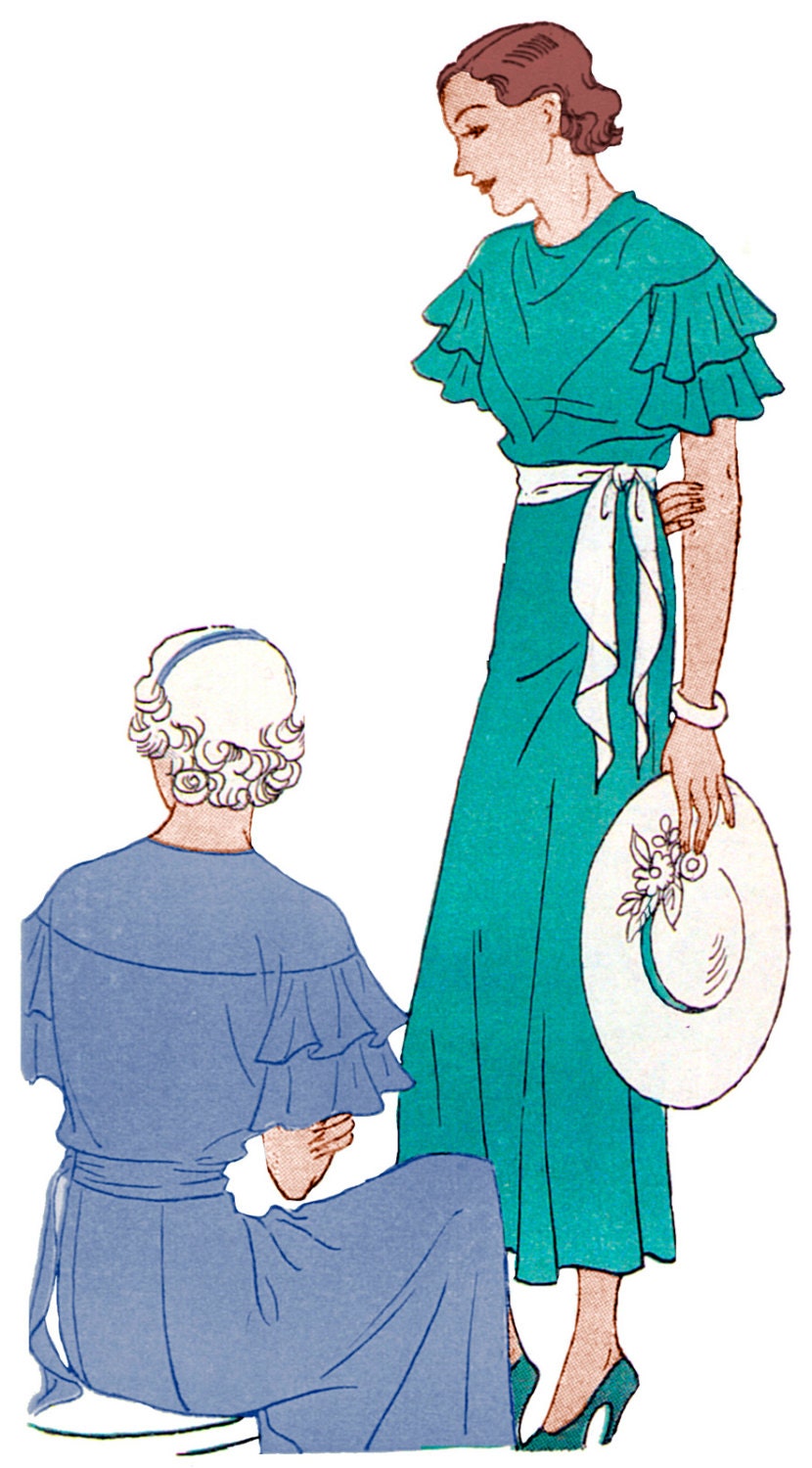 1930s Ladies Dress With Flounced Sleeves - INSTANT DOWNLOAD - Reproduction 1934 Sewing Pattern #T2677 - 38 Inch Bust - PDF - Print At Home