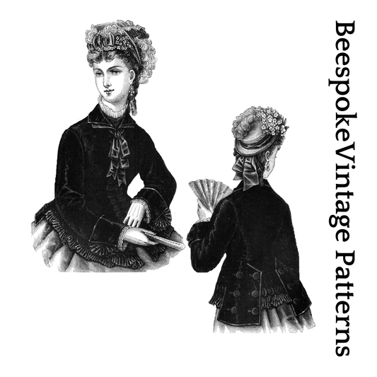 1870s Ladies Velvet Basque - 1876 Victorian Era Pattern #E0173 - 32/34 Inch Bust