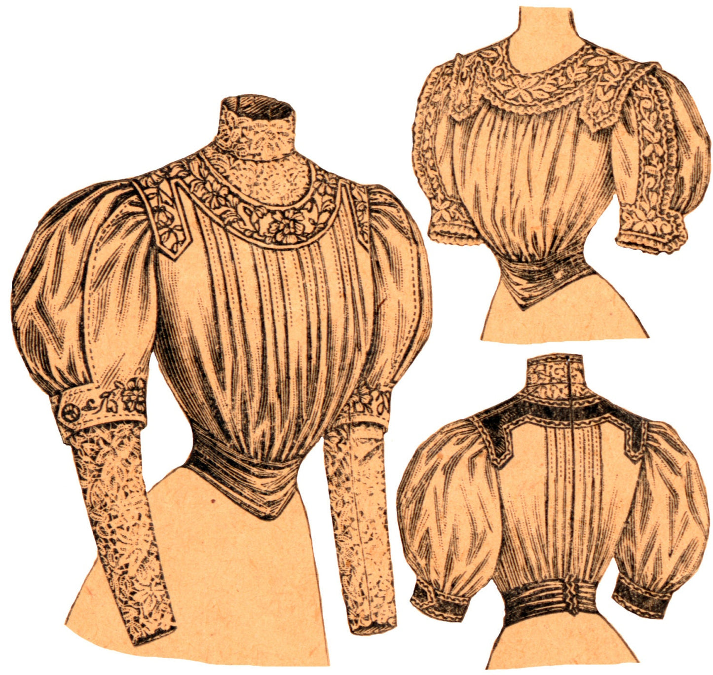 1900s Ladies Blouse With Tucked Front - INSTANT DOWNLOAD - 1904-05 Reproduction Sewing Pattern #E9322 - 36 Inch Bust - PDF - Print At Home