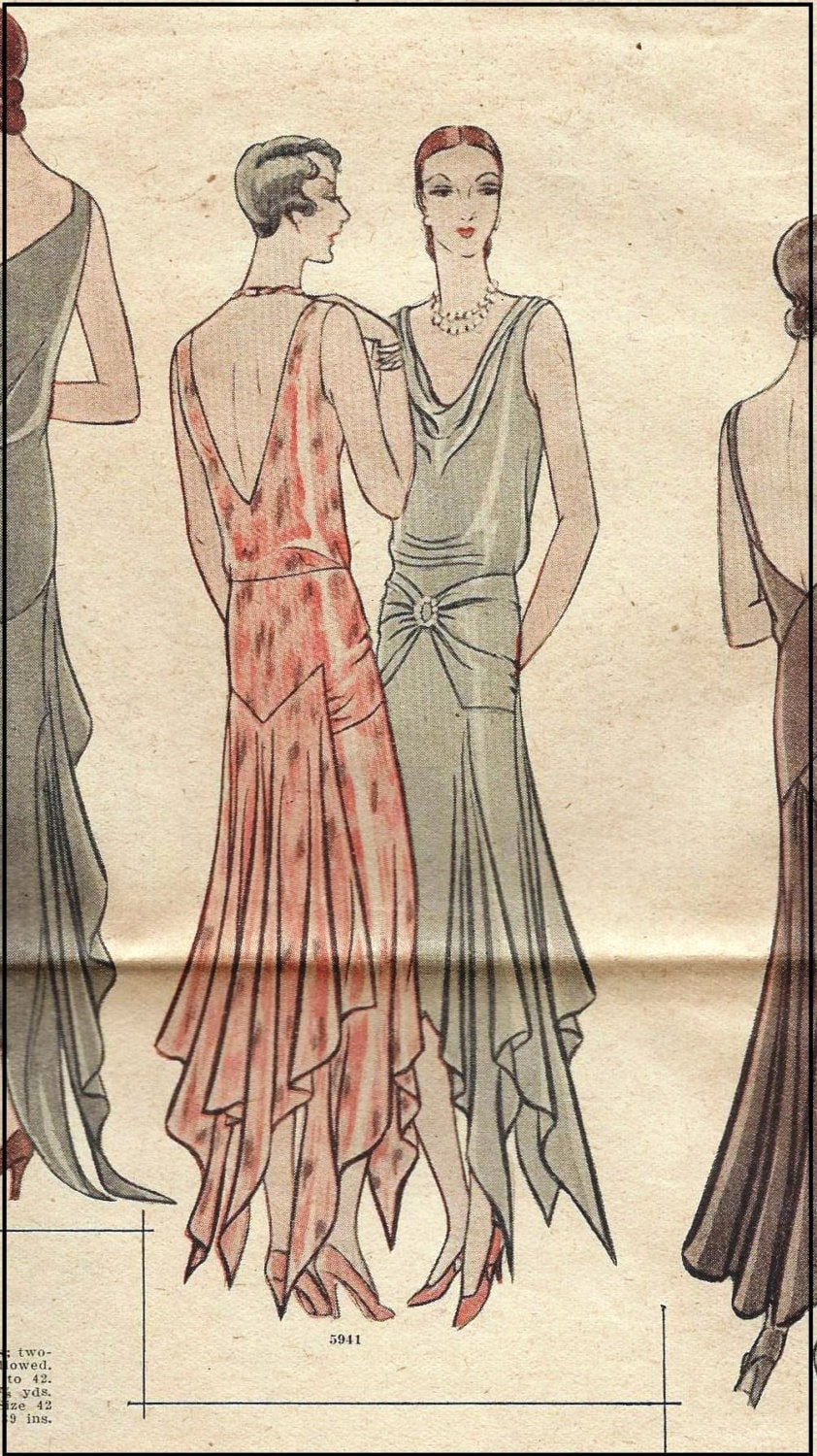 1920s Fishtail Evening Gown - INSTANT DOWNLOAD- Reproduction 1929 Sewing Pattern #Z5941 - Small Multi Size (Bust 32-36)- PDF - Print At Home