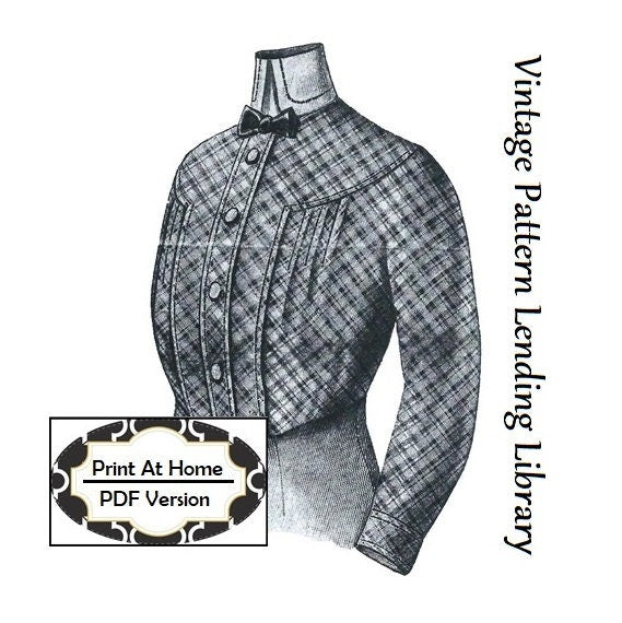 1912 Ladies Blouse With Detachable Collar - INSTANT DOWNLOAD - Reproduction Sewing Pattern #E0219 - 34 Inch Bust - PDF - Print At Home