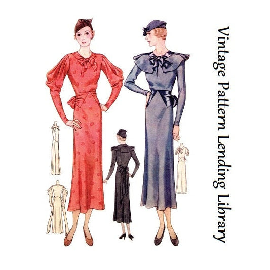 1930s Ladies Dress With Cowl Sleeves - Reproduction 1933 Sewing Pattern #T7562 - 40 Inch Bust