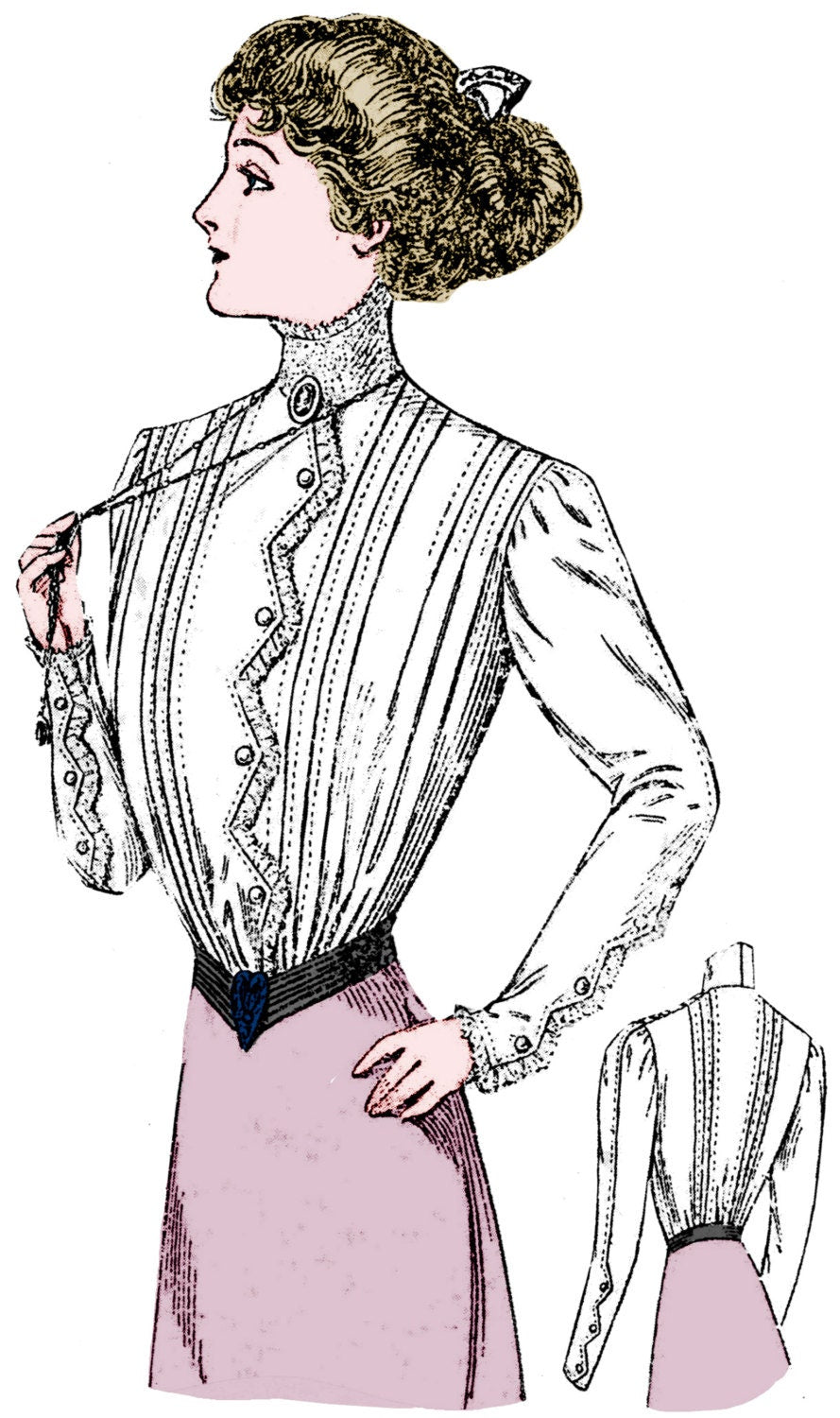 1908 Edwardian Blouse With Zig Zag Detail - INSTANT DOWNLOAD - Reproduction Sewing Pattern #E2997 - 36 Inch Bust - PDF - Print At Home