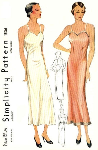 1930s Ladies Low Back Back Evening Slip - INSTANT DOWNLOAD - Reproduction 1935 Sewing Pattern #T1836 - 34 Inch Bust - PDF - Print At Home