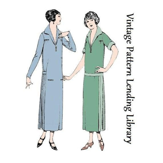 1920s Ladies Dress With Side Pleats - Reproduction 1924 Sewing Pattern #Z3533 - 38 Inch Bust