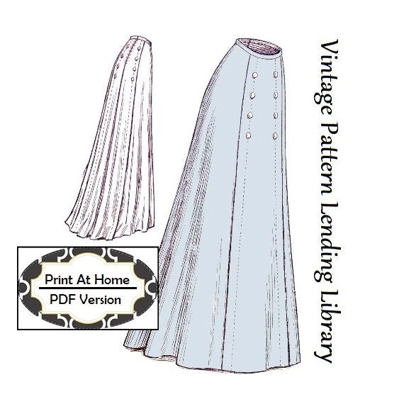 1909 Ladies Five Gore Skirt In Sweep or Round Length - INSTANT DOWNLOAD - Edwardian Reproduction Sewing Pattern #E2704 - 28 Inch Waist - PDF