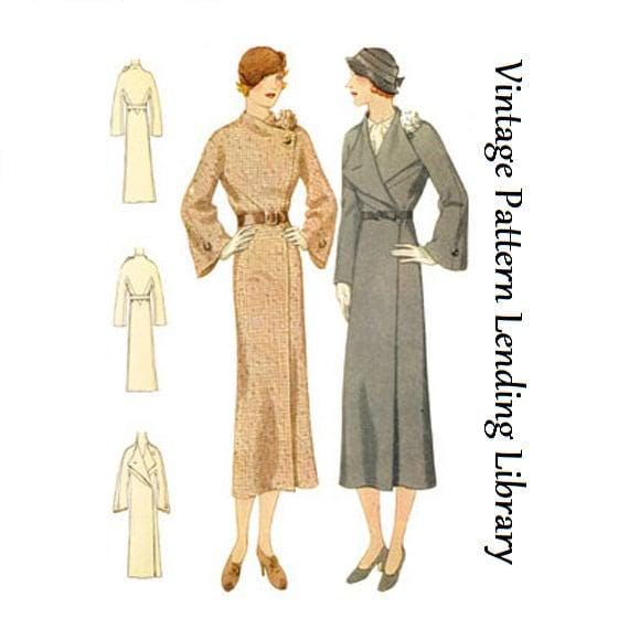 1930s Ladies Coat With Flower Accent - Reproduction 1932 Sewing Pattern #T7039 - 36 Inch Bust