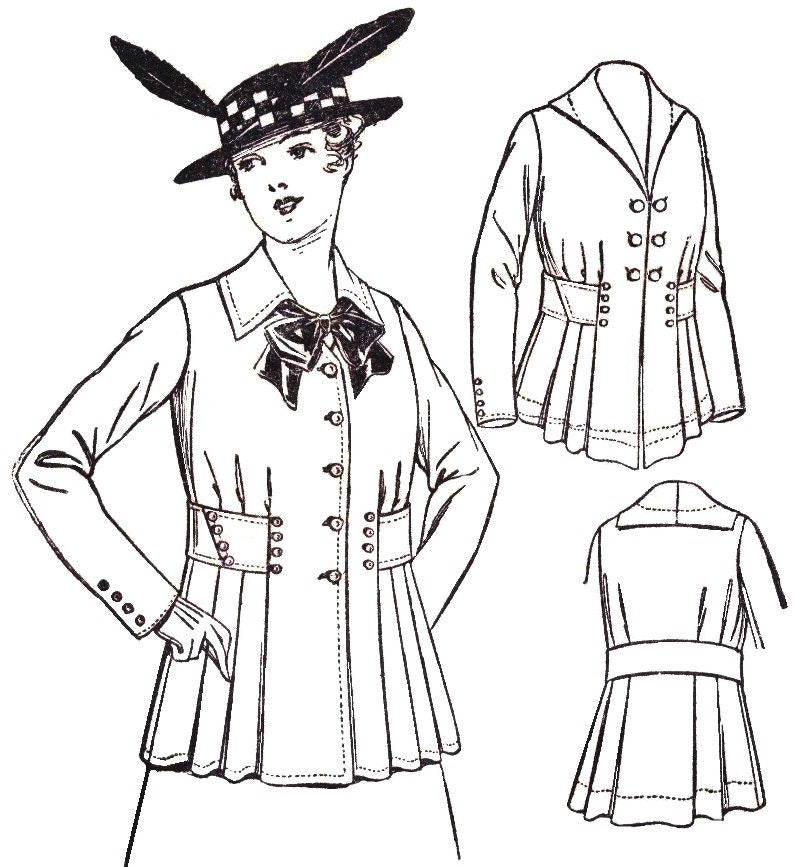 1915 Ladies Belted Jacket In Two Lengths - INSTANT DOWNLOAD - Reproduction Sewing Pattern #E6289 - 40 Inch Bust - PDF - Print At Home