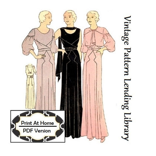 1930s Evening Gown In Two Styles With Jacket- INSTANT DOWNLOAD - Reproduction 1932 Sewing Pattern #T1104 - 34 Inch Bust- PDF - Print At Home