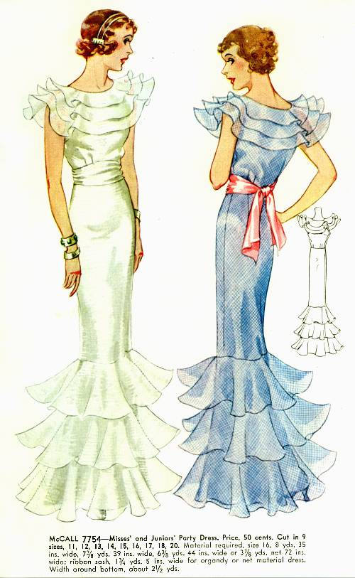 1930s Ladies Evening Gown With Sash - Reproduction 1934 Sewing Pattern #T7754 - 34 Inch Bust