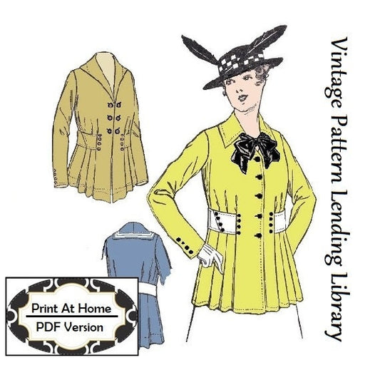 1915 Ladies Belted Jacket In Two Lengths - INSTANT DOWNLOAD - Reproduction Sewing Pattern #E6289 - 40 Inch Bust - PDF - Print At Home