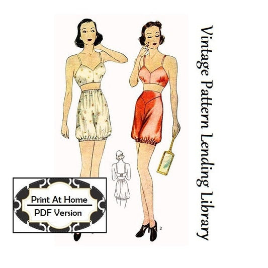 1930s Lingerie Bloomers & Brassiere - INSTANT DOWNLOAD - 1937 Reproduction Sewing Pattern #t0620 - 36 Inch Bust - Print At Home - PDF