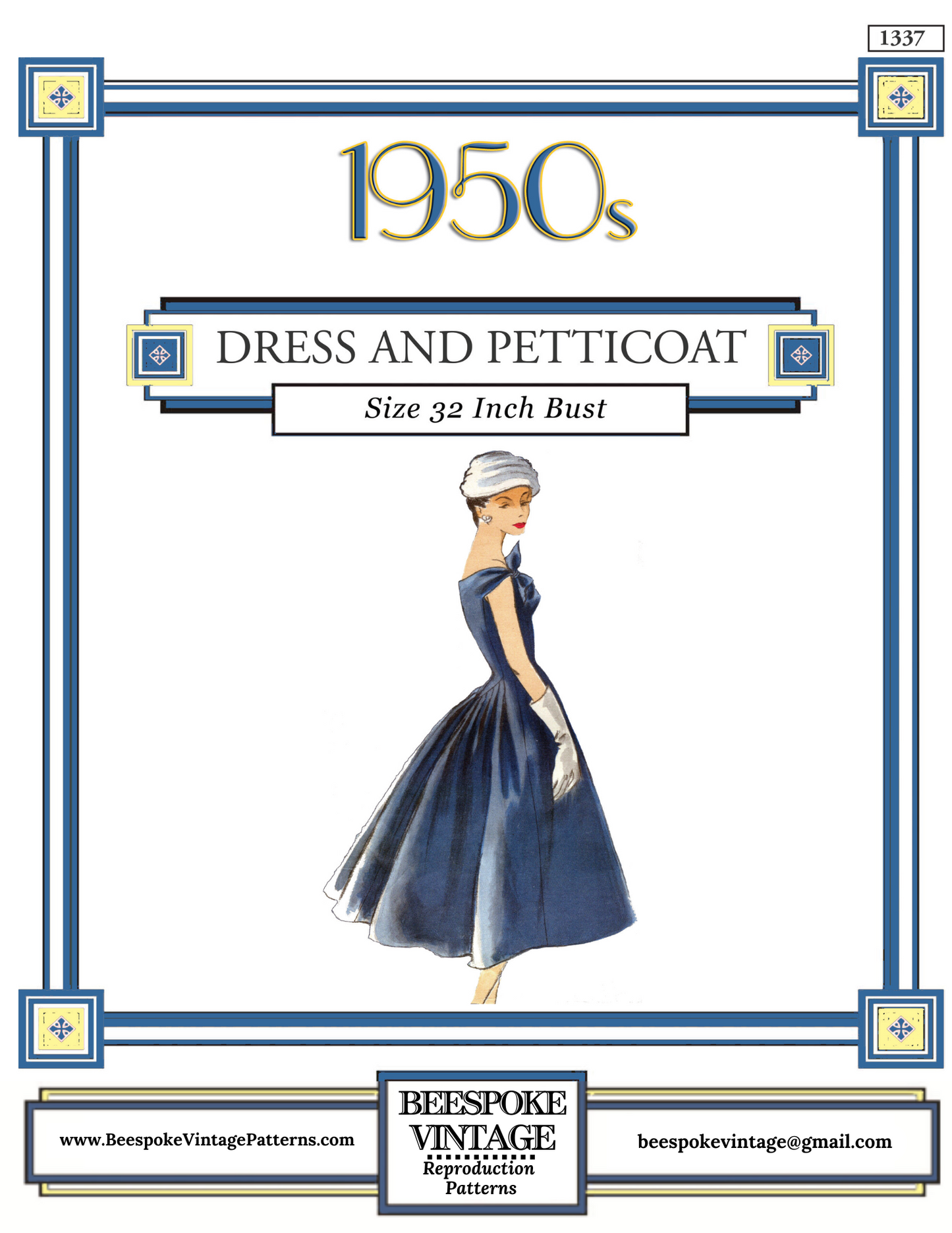 1950s Ladies Jacques Heim Formal Dress or Gown with Crinoline/Petticoat - Reproduction 1956 Sewing Pattern #F1337 - 32 Inch Bust