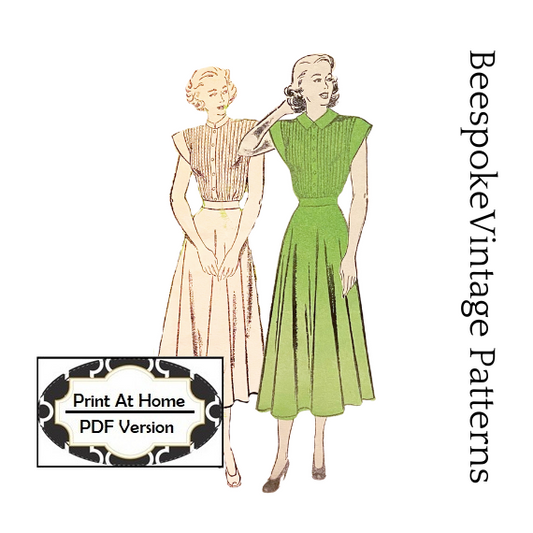 1950s Tucked bodice Dress with two collars - Bust 32" Reproduction Vintage Pattern #f284 - PDF - Print At Home