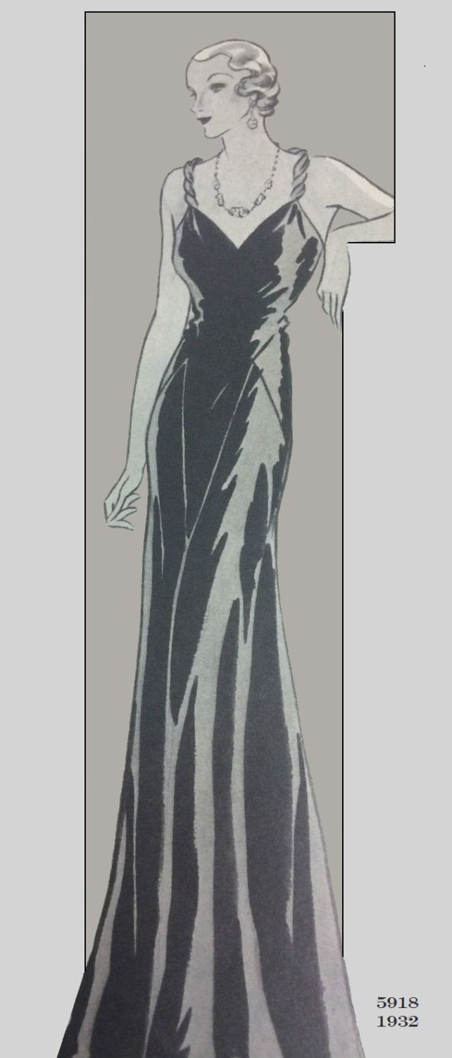 1930s Ladies Evening Gown With Deep Back - Reproduction 1931 Sewing Pattern #T5918 - 34 Inch Bust