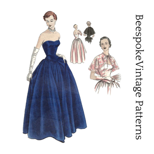 1950s Ladies Formal Gown With Capelet - Reproduction 1951 Sewing Pattern #F4048 - 34 Inch Bust