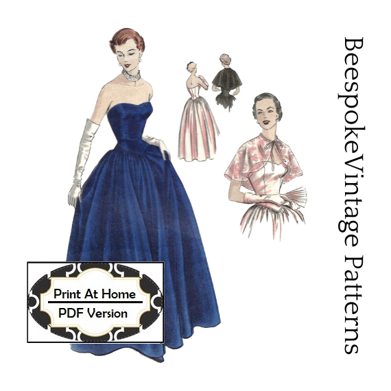 1950s Ladies Formal Gown With Capelet - INSTANT DOWNLOAD - Reproduction 1951 Sewing Pattern #F4048 - 34 Inch Bust [PDF - PRINT AT HOME]