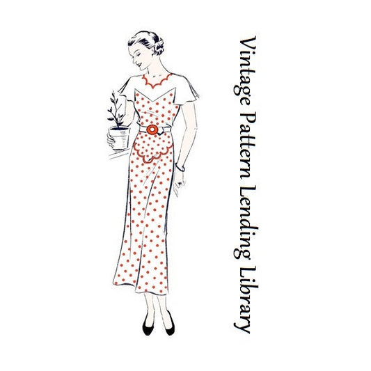 1930s Ladies Day Dress With Scallop Detailing - Reproduction Sewing Pattern #T2992 - 40 Inch Bust