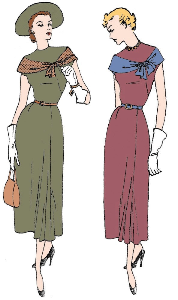 1940s Ladies Dress with Drape - INSTANT DOWNLOAD - Reproduction 1949 Sewing Pattern #F2924 - 36 Inch Bust - PDF - Print At Home