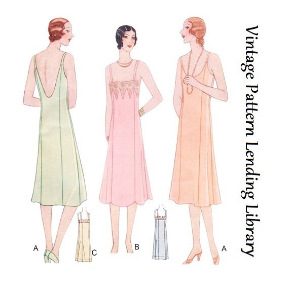 1920s-30s Ladies Princess Slip With Neckline Options - Reproduction 1929-30 Sewing Pattern #Z5956 - 34 Inch Bust