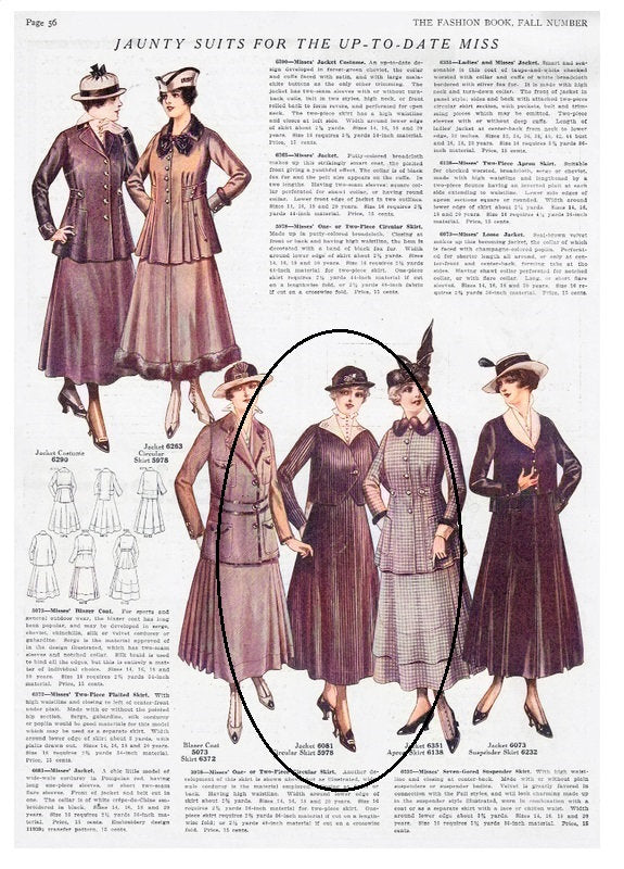 1910s Ladies Belted Jacket With Sleeve Options - 1915 Reproduction Sewing Pattern #E6080 - 34 Inch Bust