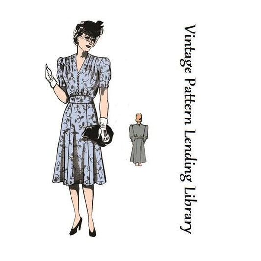 1940s Ladies Day Dress With Shoulder Tucks - Reproduction Sewing Pattern #F4732 - 38 Inch Bust