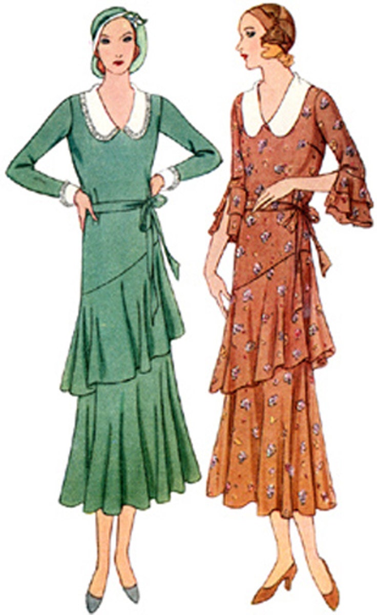 1930s Ladies Dress With Flounces - Reproduction 1931 Sewing Pattern #T6632 - 34 Inch Bust