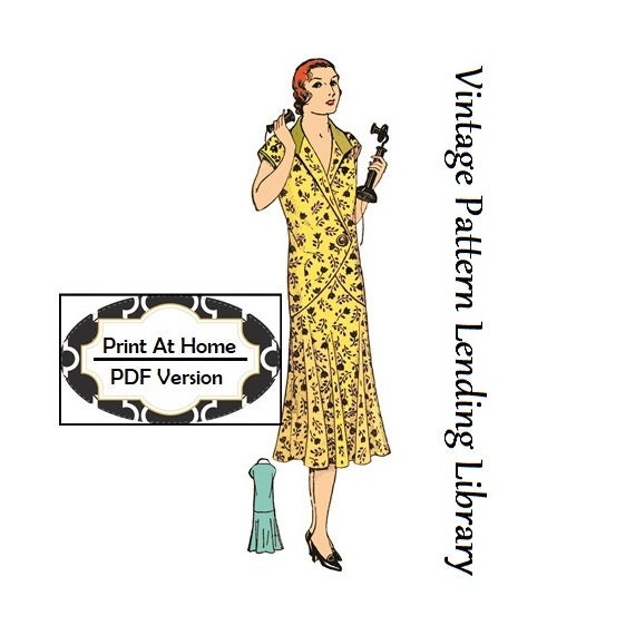 1930 Ladies Day Dress With Surplice Front - INSTANT DOWNLOAD - Reproduction Sewing Pattern #T2560 - 42 Inch Bust - PDF - Print At Home