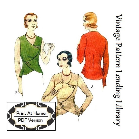 1930s Ladies Blouse With Crossed Bodice - INSTANT DOWNLOAD - Reproduction 1931-32 Sewing Pattern #T6796 - 34 Inch Bust - PDF - Print at Home