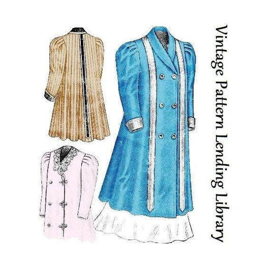 1900s Young Ladies Double-Breasted Coat In Two Lengths - Reproduction 1908 Sewing Pattern #E9762 - Edwardian - Belle Epoch - 32 Inch Bust