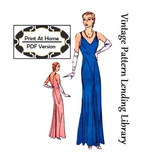 1930s Ladies Evening Gown With Deep Back - INSTANT DOWNLOAD - Reproduction 1931 Sewing Pattern #T5918 - 34 Inch Bust - PDF - Print At Home