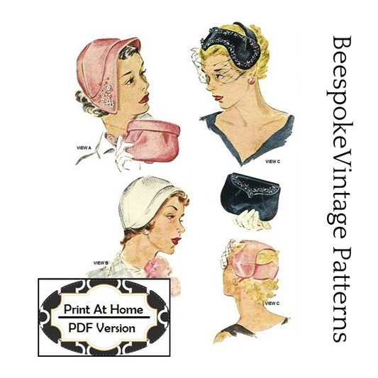 1950s Ladies Hats & Evening Bag - INSTANT DOWNLOAD - Reproduction 1952 Sewing Pattern #H1690 - PDF - Print At Home