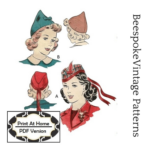 1930s Ladies Scotch Cap and Pointed Cap - INSTANT DOWNLOAD - Reproduction Sewing Pattern #H2275 - Glengarry Style - PDF - Print At Home