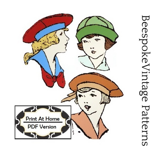 1913 Child/Youth Hats - INSTANT DOWNLOAD - Reproduction Sewing Pattern #H2645 - PDF - Print At Home