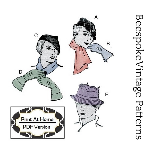 1930s Ladies Hat, Scarf & Gloves - INSTANT DOWNLOAD - Reproduction 1934-35 Sewing Pattern #H2851 - PDF - Print At Home